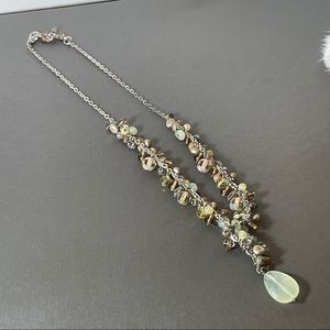 Earth Tone Green Brown Silver Tone 10” Necklace